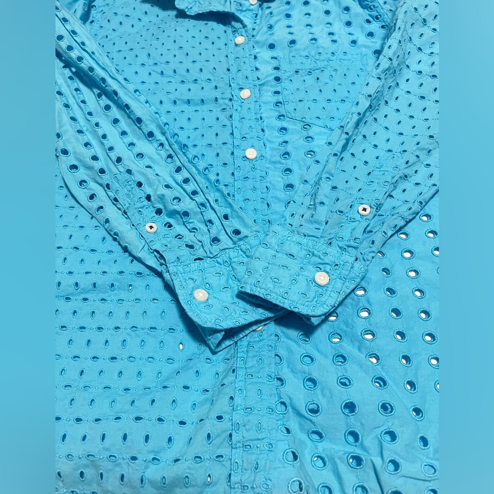 J. CREW Women’s Turquoise Eyelet LS  Button-Down Top Shirt Size M - Picture 15 of 16